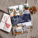 Joyful Wish | Christmas Photo Collage Card<br><div class="desc">Beautiful typography based holiday photo card features four of your favorite square family photos in a collage layout. "Joyful Wishes" appears in the center in white hand lettered typography on a navy blue chalkboard background accented with white sketched leaves and red holly berries. Customize with your personal greeting, family names...</div>