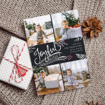 Joyful Wish | Christmas Photo Collage Card<br><div class="desc">Beautiful typography based holiday photo card features four of your favorite square family photos in a collage layout. "Joyful Wishes" appears in the center in white hand lettered typography on a rustic soft black background accented with white sketched leaves and red holly berries. Customize with your personal greeting, family names...</div>