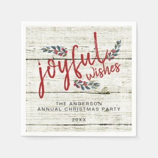 Joyful Wish Rustic Red Hand Lettered Christmas Napkins