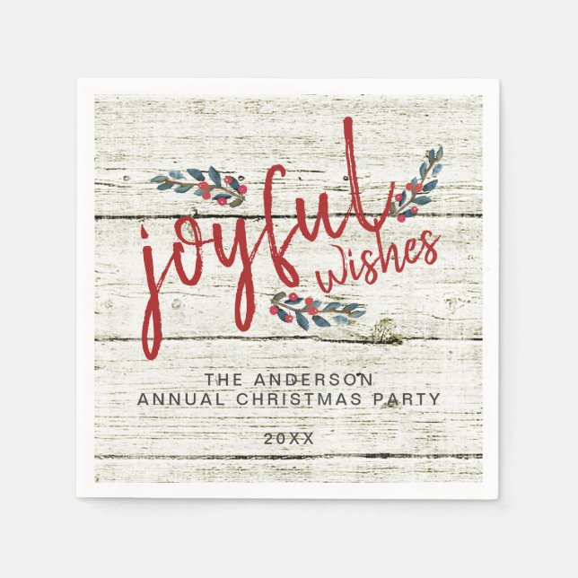 Joyful Wish Rustic Red Hand Lettered Christmas Napkins (Front)