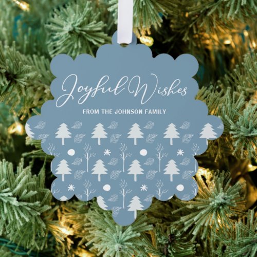 Joyful Wishes Beautiful Blue Custom Christmas Ornament Card