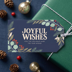 Joyful Wishes Botanical Corporate Holiday Gift Tags
