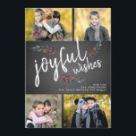 Joyful Wishes Chalkboard Christmas 4 Photo Collage Holiday Card<br><div class="desc">Joyful Wishes White Script and Sketched Watercolor Berries on Black Chalkboard 4 Photo Holiday Card . Design by Elke Clarke © Customize the photo collage with your family photos and name</div>