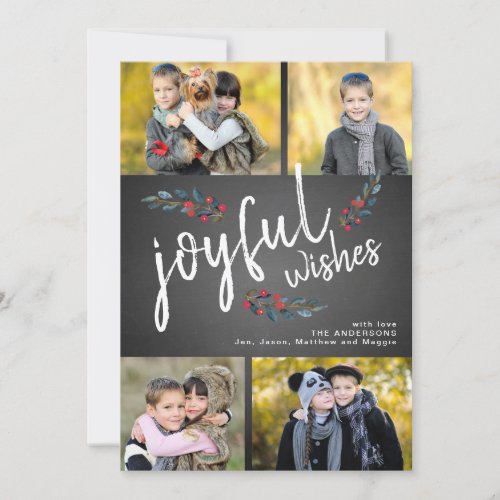 Joyful Wishes Chalkboard Christmas 4 Photo Collage Holiday Card