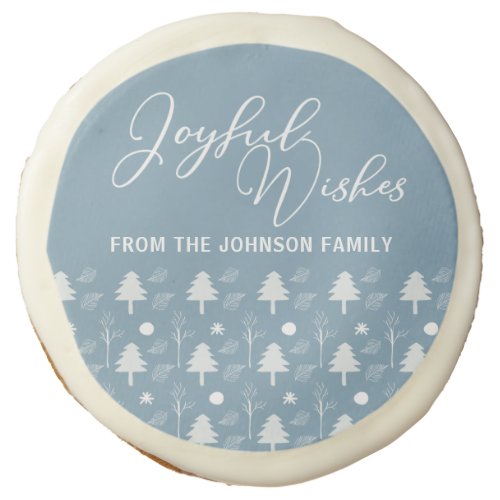 Joyful Wishes Chic Blue Trees Christmas Party Sugar Cookie