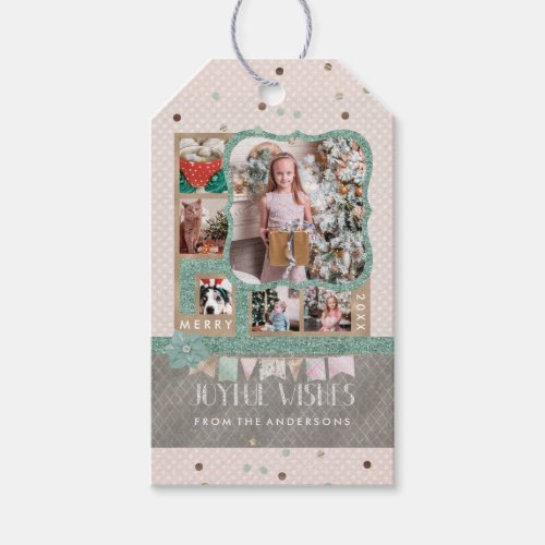 Joyful Wishes Christmas 6 Custom Photo Collage Gift Tags