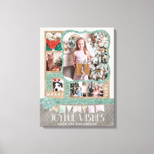 Joyful Wishes Christmas 6 Photo Collage Wrapped Canvas Print