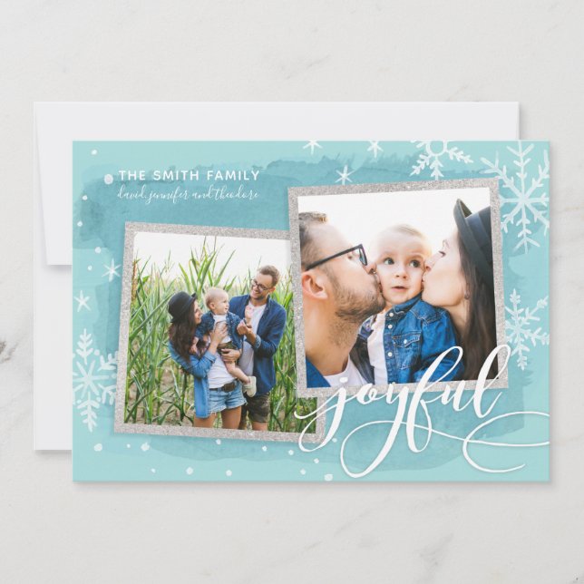 Joyful Wishes Christmas Multi Photo Collage Holiday Card (Front)