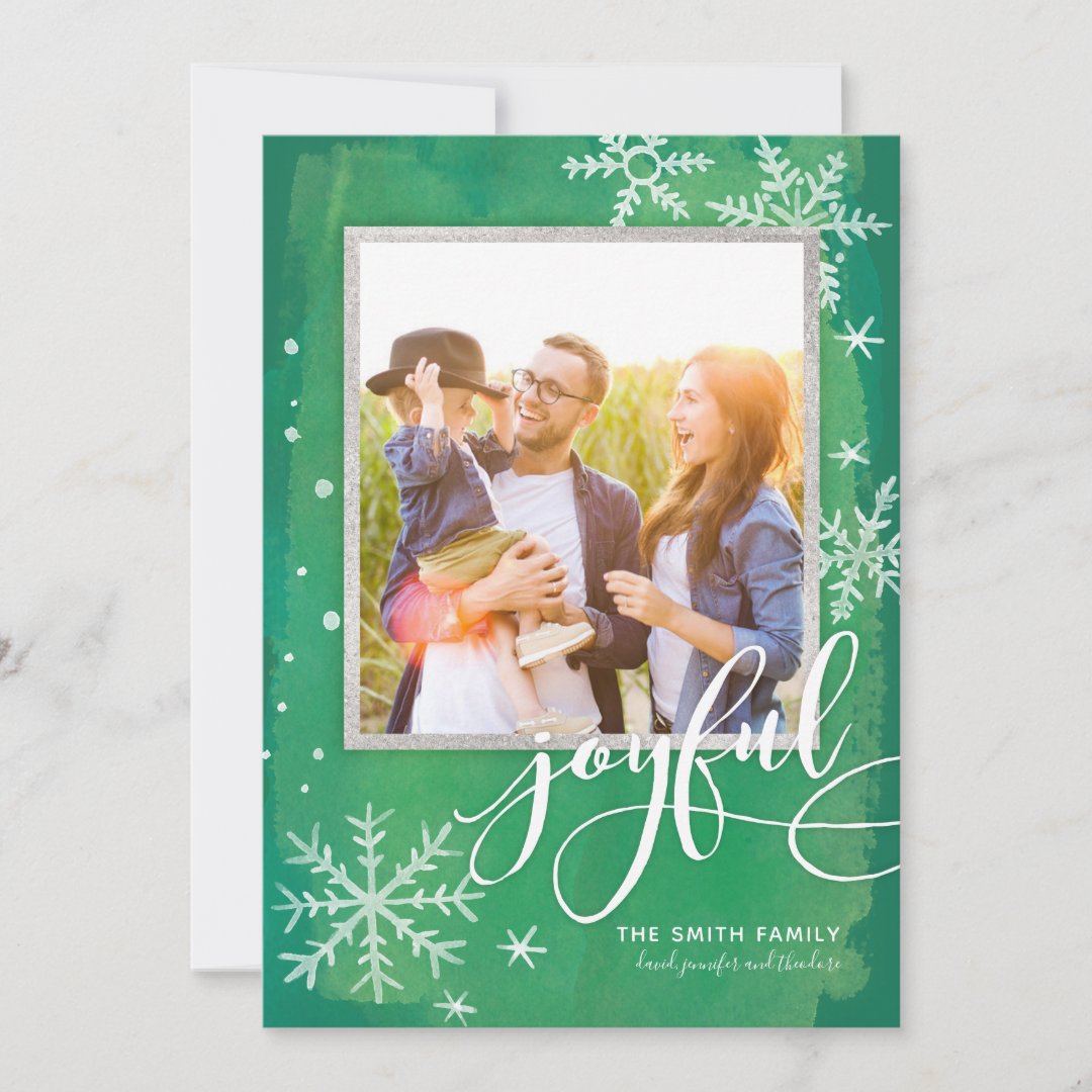 Joyful Wishes Christmas Photo Green Holiday Card Zazzle