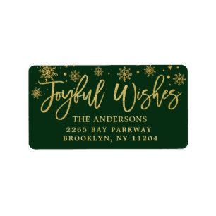Joyful Wishes Faux Gold & Burgundy Holiday Address Label