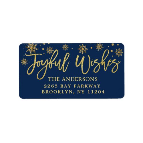 Joyful Wishes Faux Gold Navy Blue Holiday Address Label