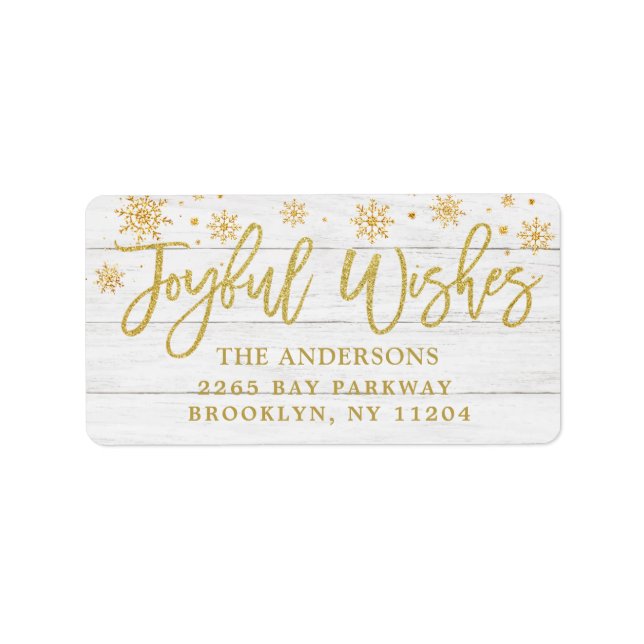 Joyful Wishes Faux Gold Rustic  Holiday Address Label (Front)