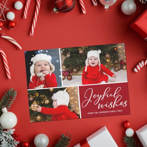 Joyful Wishes Festive Red Christmas 3 Photo Magnet