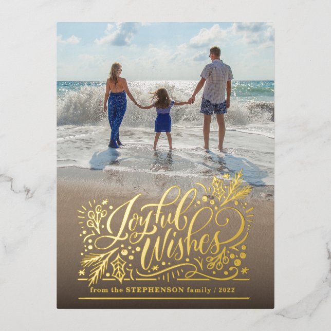 Joyful Wishes Foil Holiday Post Card (Front)