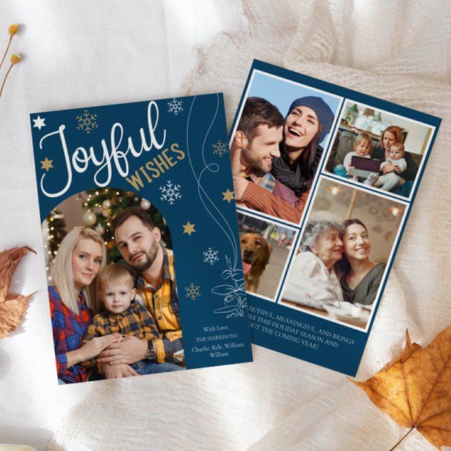 Joyful Wishes Modern Christmas 5 Photo Collage Holiday Card (Creator Uploaded)