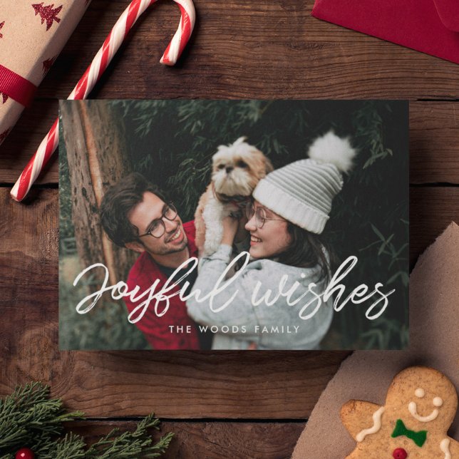 Joyful Wishes Modern Inspirational Photo Holiday Card (Creator Uploaded)