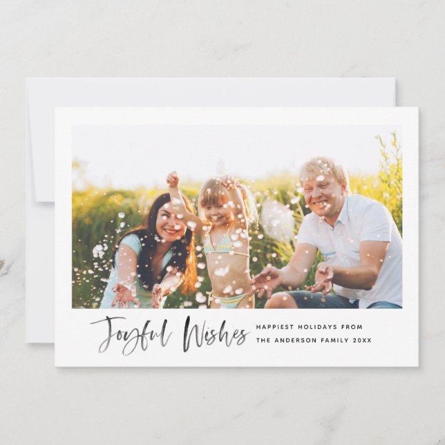 Joyful Wishes Modern Script Minimal Photo Holiday Card (Front)