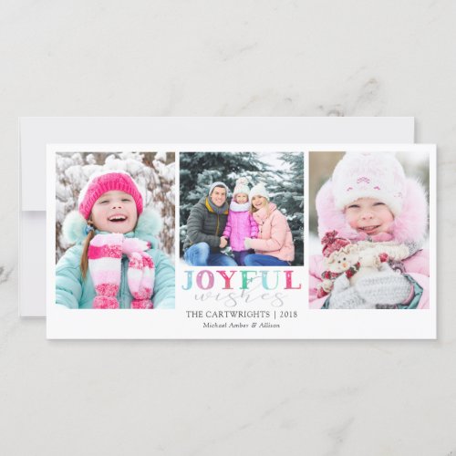 JOYFUL WISHES Playful Pastel 3 Photos Holiday Card