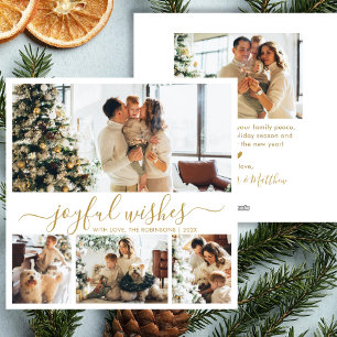 Joyful Wishes Script 4 Photo Collage Christmas Holiday Card