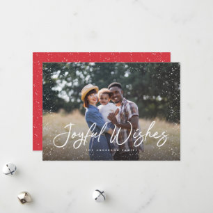 Joyful Wishes Script Snow Photo Christmas Holiday Card