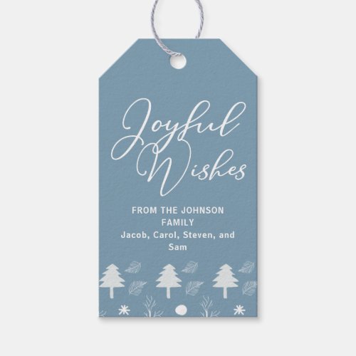 Joyful Wishes Slate Blue Christmas Trees Custom Gift Tags