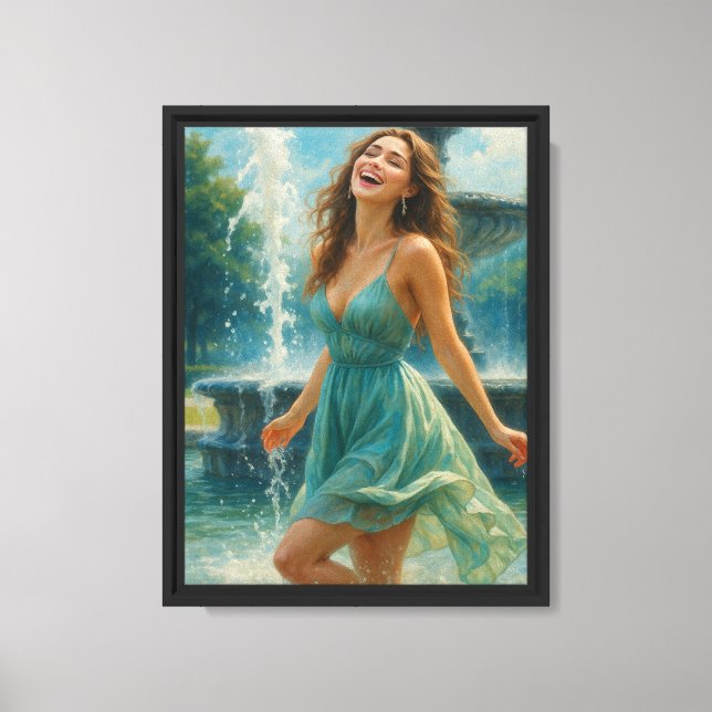 Joyful Woman in Fountain Summer Canvas Print (Front)