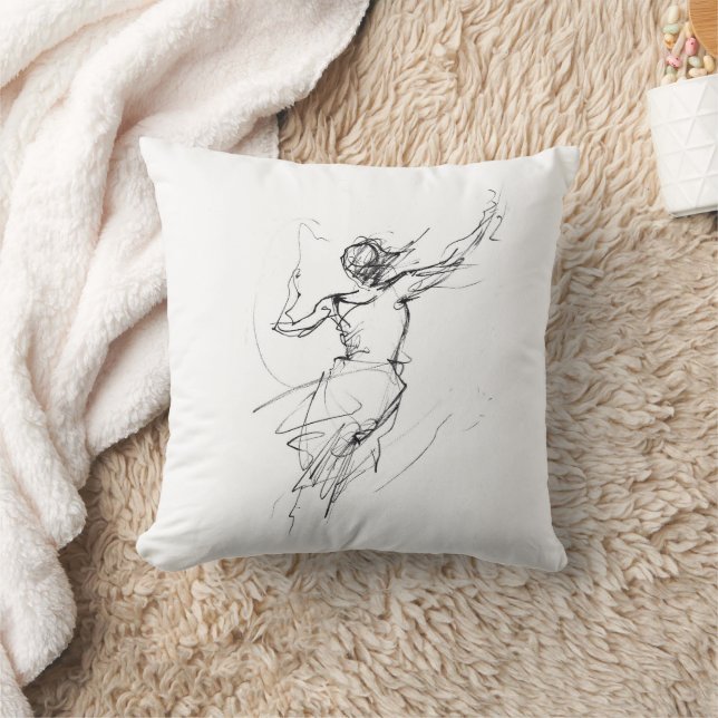 Joyful Woman in Motion Abstract Sketch Throw Pillow (Blanket)
