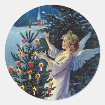 "joyful Xmas" Vintage Christmas Classic Round Sticker by ChristmasVintage at Zazzle