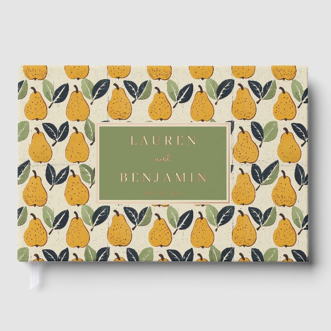 Joyful Yellow Botanical Pear Motive Foil Guest Book (Front)