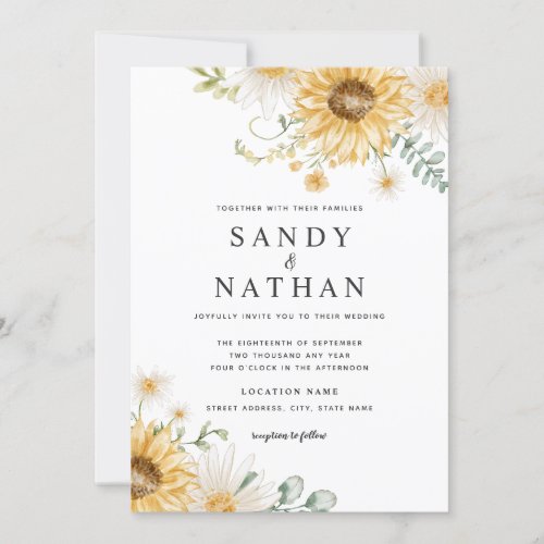 Joyful Yellow Sunflower Wedding Invitation