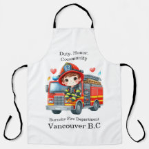 Joyful young firefighter on red truck