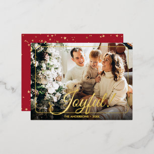 Joyful, Your Photo, Name & Message Gold Foil Holiday Postcard