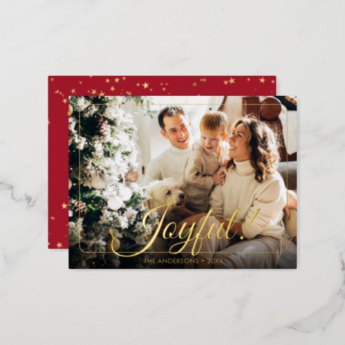 Joyful Your Photo Name  Message Gold Foil Holiday Postcard