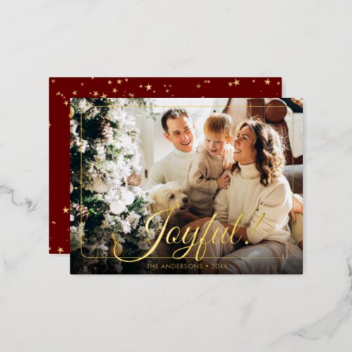 Joyful Your Photo Name  Message Gold Foil Holiday Postcard