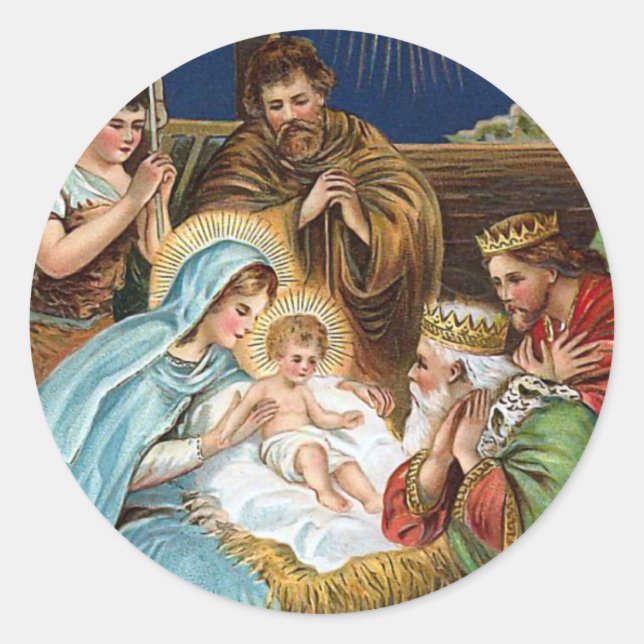 "Joyful Yuletide" Vintage Christmas Classic Round Sticker (Front)