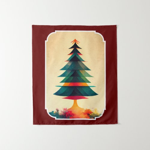 Joyfull Christmas Tree Geometric Artsy Design Tapestry