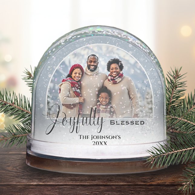 Joyfully Blessed Custom Photo Christmas Snow Globe (Creator Uploaded)