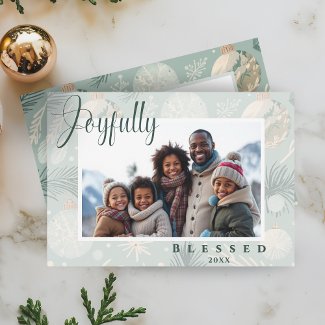 Joyfully Blessed Modern Family Photo Christmas Card