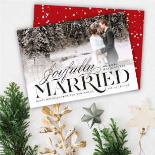 Joyfully Married Modern Classic Wedding Photo Holiday Card