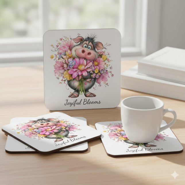 Joyiful Blooms Cute Pig Floral Coaster (Creator Uploaded)