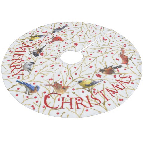 Joyous Backyard Birds  Winterberries Christmas Fleece Tree Skirt