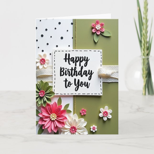 Joyous Birthday Dotted Olive Card (Front)
