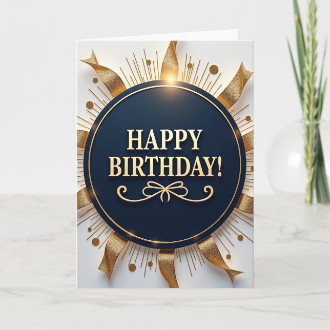 Joyous Birthday Golden Bow Card (Front)