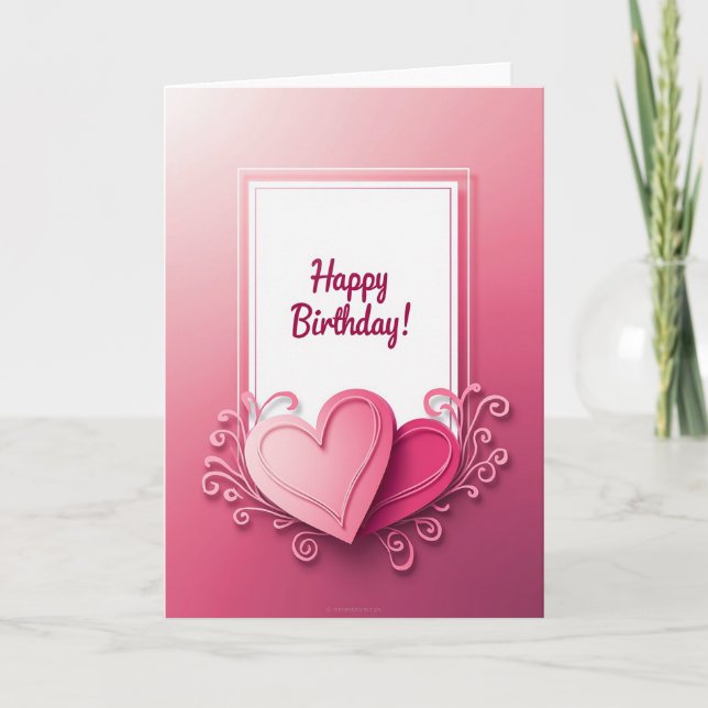 Joyous Birthday Layered Hearts Card (Front)
