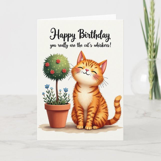 Joyous Birthday Smiling Cat Card (Front)