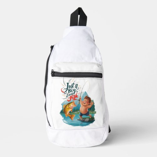 Joyous Boy Reeling in a Big Catch on Tranquil Lake Sling Bag