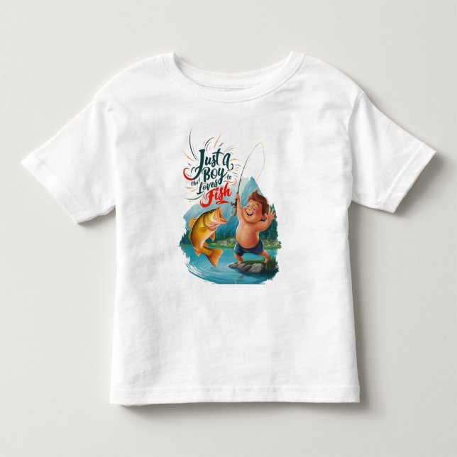 Joyous Boy Reeling in a Big Catch on Tranquil Lake Toddler T-shirt (Front)
