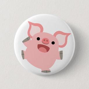Joyous Cartoon Pig Button Badge