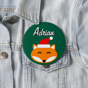 Joyous Christmas party buttons with cute Santa fox