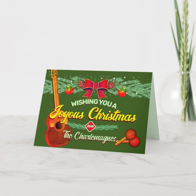 Joyous Christmas with Cuatro and Marac on GREEN Holiday Card (Front)
